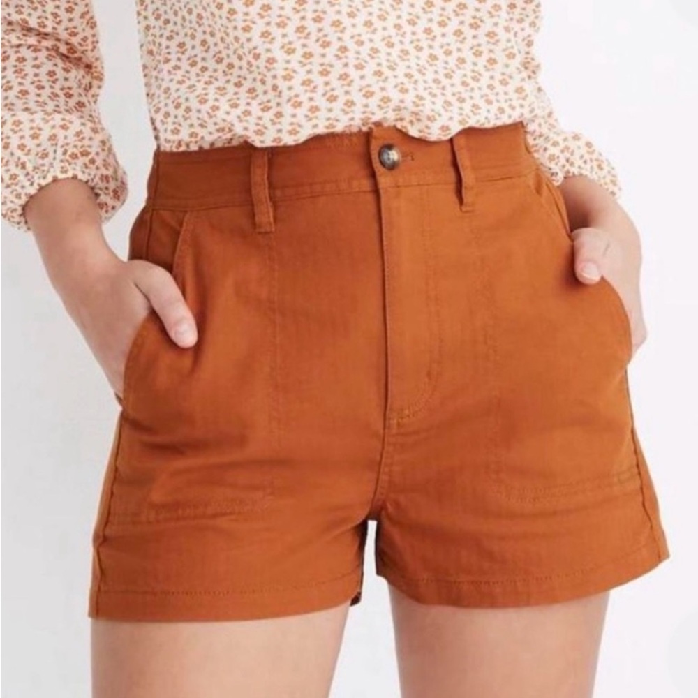 Madewell High-Rise Cotton Shorts in Rust